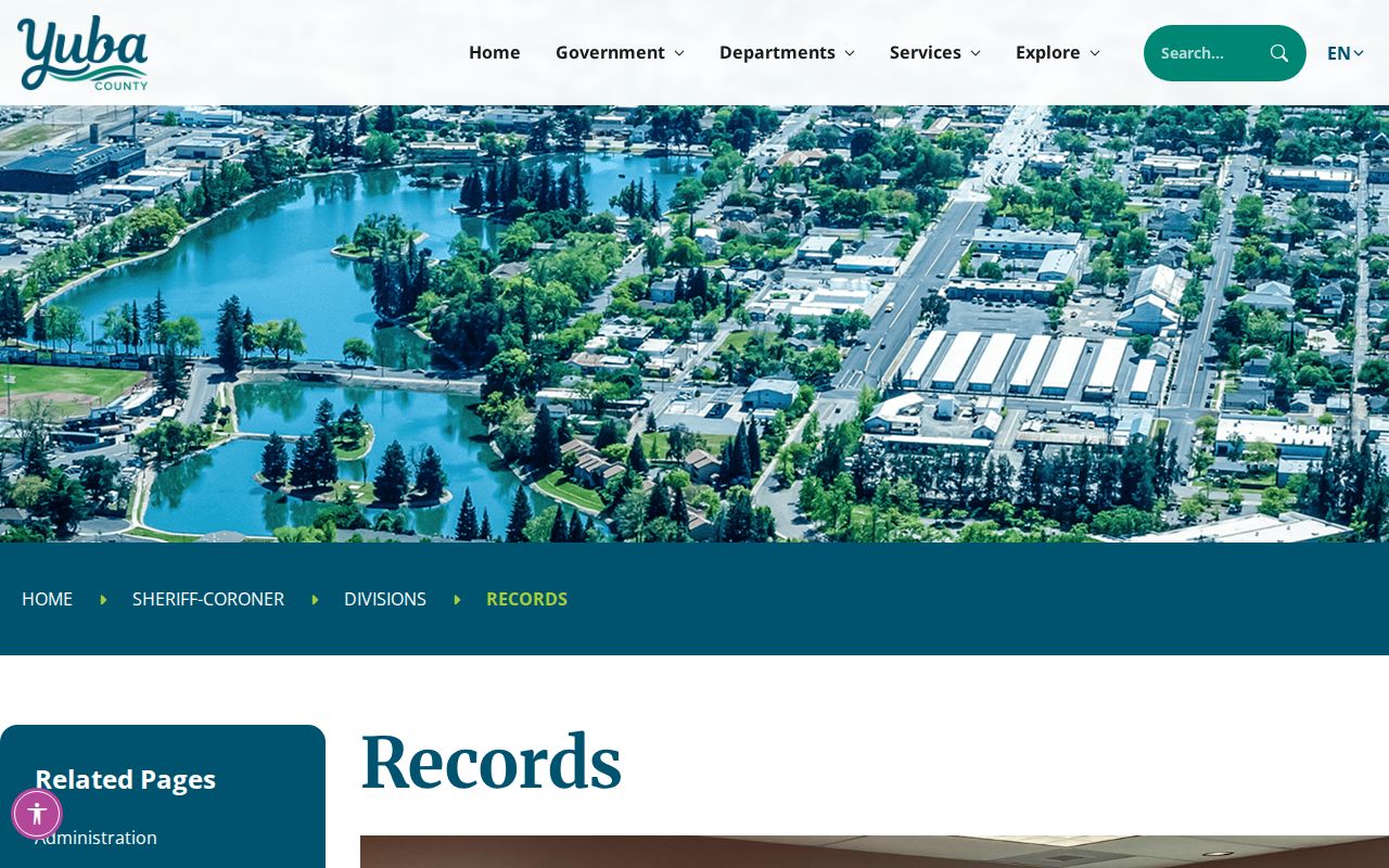 Yuba County Sheriff Records Division page